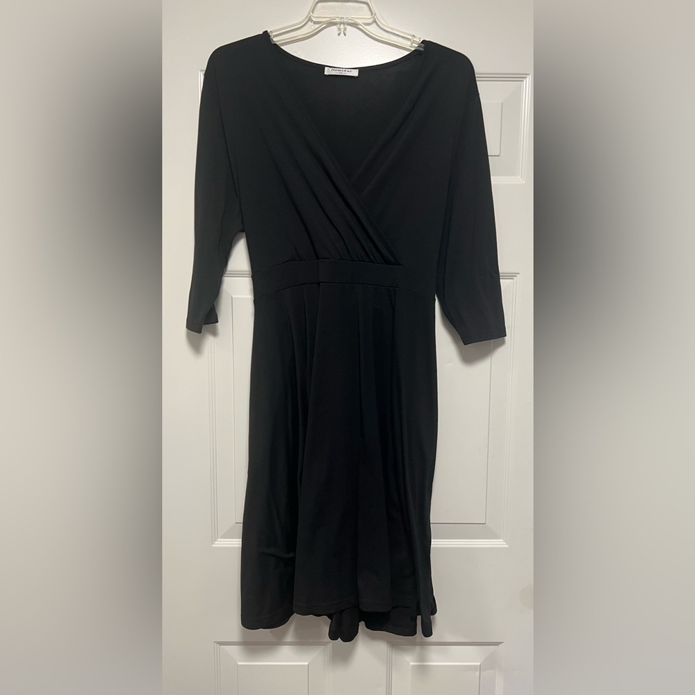 Nemidor Womens V-Neck Stretchy Black Midi Dress W/ Tie & Pockets Plus Size 2XL